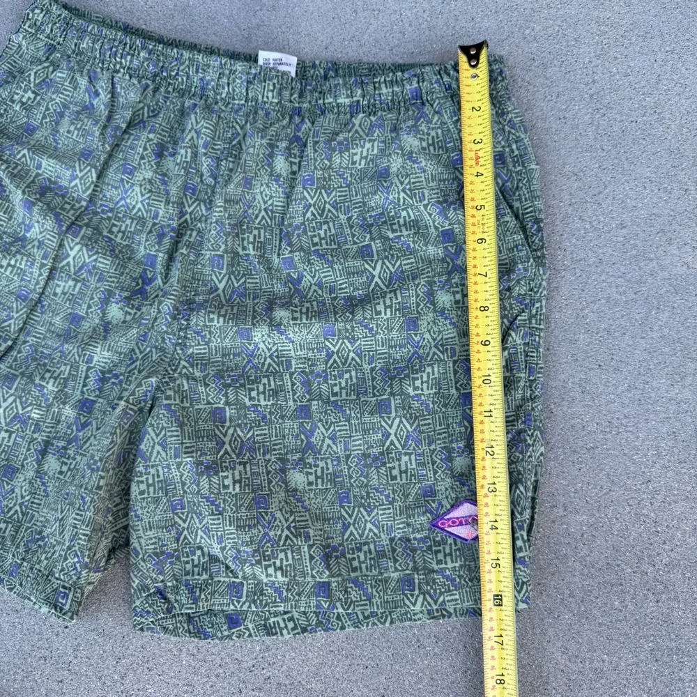 Gotcha Vintage Mens Swim Trunks Green Purple Tribal Print Mesh Lined Size 30